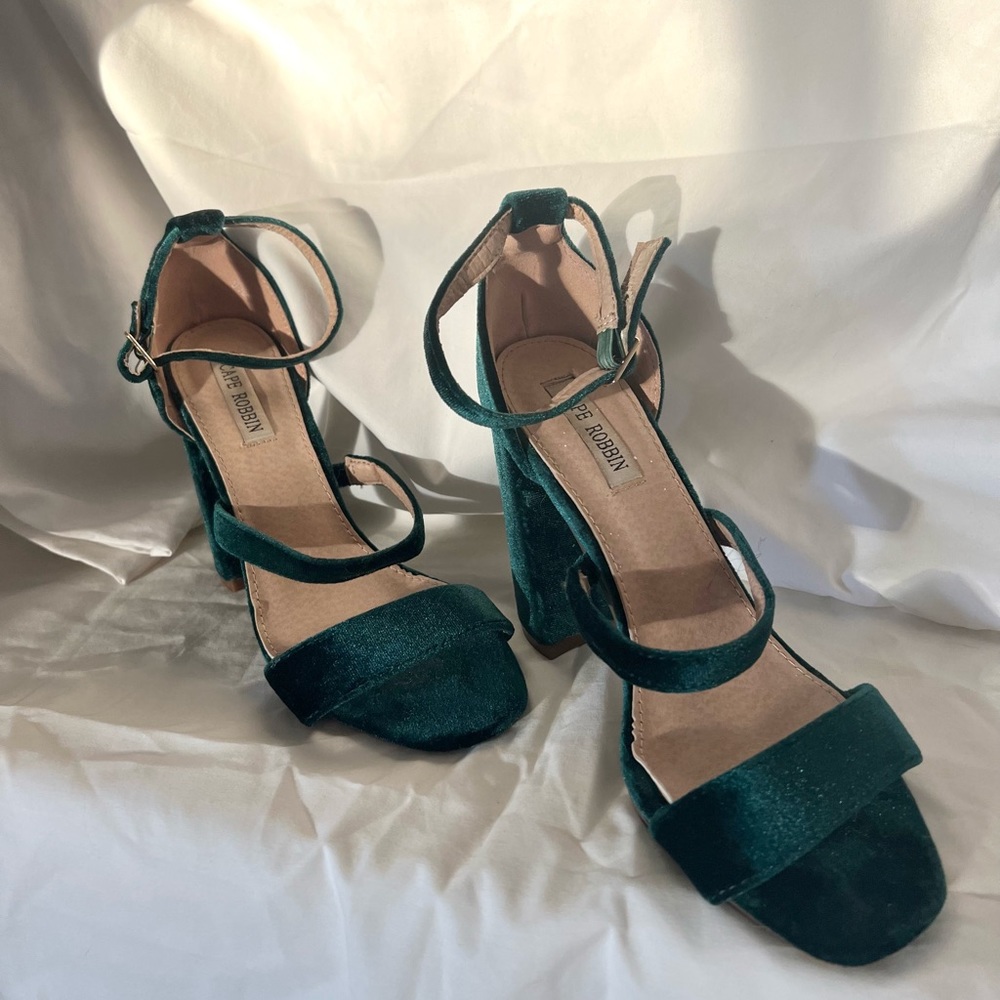 COPY - Cape Robbin emerald velvet strappy heels